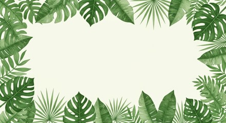 Lush Tropical Leaf Border - Vibrant green tropical leaves create a beautiful frame, perfect for summer designs, travel brochures, or tropical-themed projects