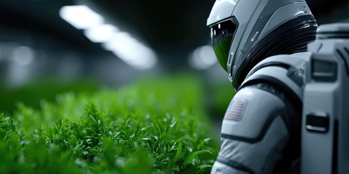 Astronaut Observing Space Greenhouse Vegetation