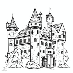Obraz premium Historic Medieval Castle Building Design in Black and White for Art and Design Projects