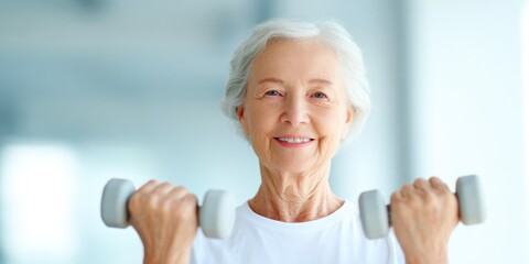 Fit Elderly Woman Exercising with Dumbbells