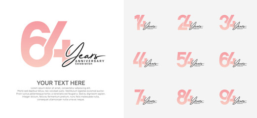 Anniversary logo set vector design, pink and black color for celebration event