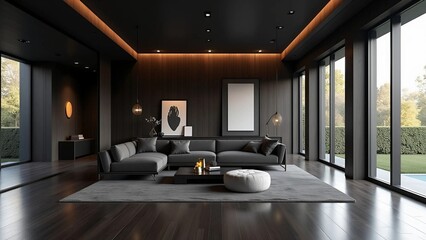 Dark living room with orange led lighting