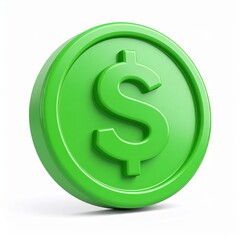 Obraz premium Dollar Currency Symbol on Green Coin 3d icon in cartoon plastic style minimal isolated on white background, clipping path