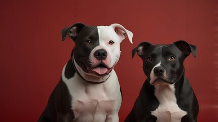 Two dogs on a red background