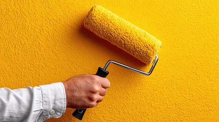 Yellow Paint Roller on Textured Wall