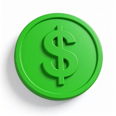 Obraz premium Dollar Currency Symbol on Green Coin 3d icon in cartoon plastic style minimal isolated on white background, clipping path