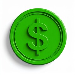 Obraz premium Dollar Currency Symbol on Green Coin 3d icon in cartoon plastic style minimal isolated on white background, clipping path