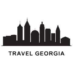 Obraz premium Vector Georgia skyline. Travel Georgia famous landmarks. Business and tourism concept for presentation, banner, web site. Vector black silhouette. with white background