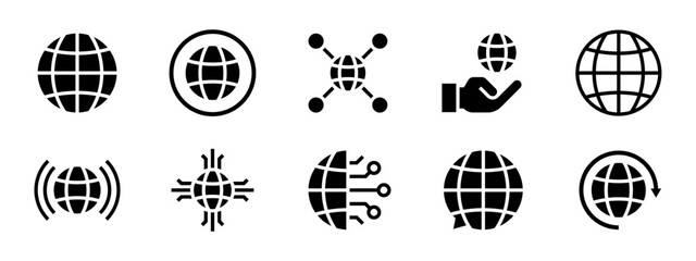 Conjunto de iconos de globo terráqueo.  Globalización, tecnología, comunicación y conexión. Conectividad global, internacional. Ilustración vectorial © Frank