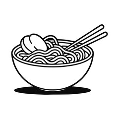 Minimalist Kawaii Ramen Bowl Vector with Clean Line Art and Floating Chopsticks on White Background
