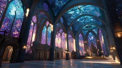 Mystical gothic cathedral interior