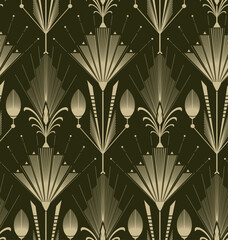 Cute floral art deco seamless pattern. Flower vector illustration background. Print in vintage style, for textile or wallpapers.