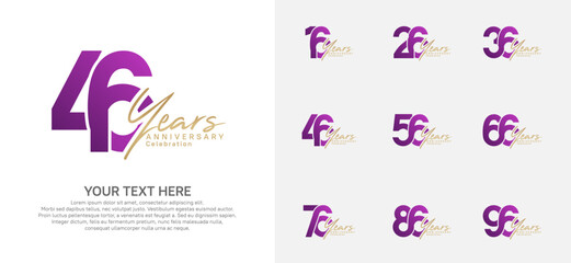 Anniversary logo set vector design, purple and gold color for celebration event