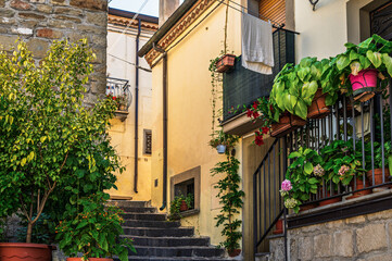 view of the center of Pietrapertosa village inside the Dolomiti Lucane, Potenza province, Basilicata