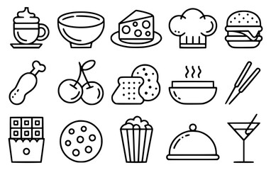 Collection of minimalist food icons in simple line art style
