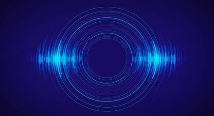 Abstract Sound Wave Circles - Blue concentric circles with sound wave pulses, ideal for technology, music, or audio concepts