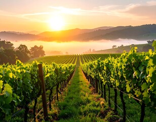 Naklejka premium Sunrise vineyard landscape