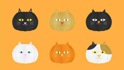 Set of cute paper cut cat heads. Paper sticker print.Vector illustration