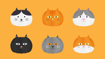 Set of cute paper cut cat heads. Paper sticker print.Vector illustration