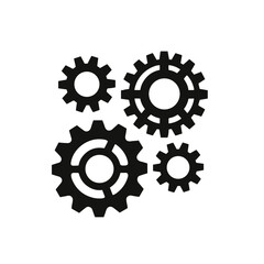 Set of black gears in various sizes for industrial design  