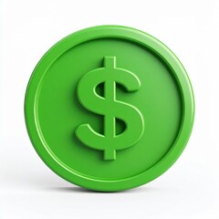 Obraz premium Dollar Currency Symbol on Green Coin 3d icon in cartoon plastic style minimal isolated on white background, clipping path
