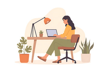 Woman Working from Home Professional Illustration of Remote Work