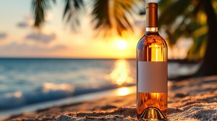 Wine bottle on beach at sunset (3)