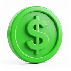 Obraz premium Dollar Currency Symbol on Green Coin 3d icon in cartoon plastic style minimal isolated on white background, clipping path