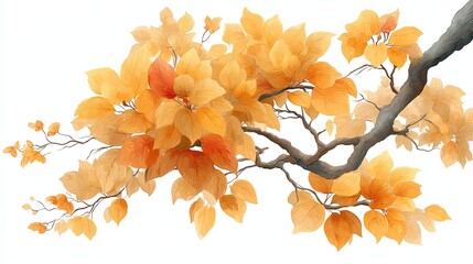 Autumn leaves on a branch with intricate detailing.