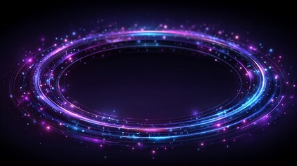 Obraz premium Oval frame with vibrant concentric light streaks and shimmering particles.