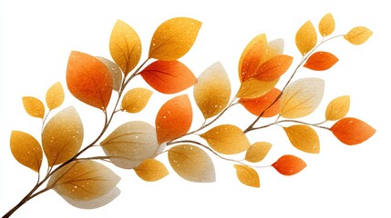 Colorful autumn leaves on a branch with intricate details.
