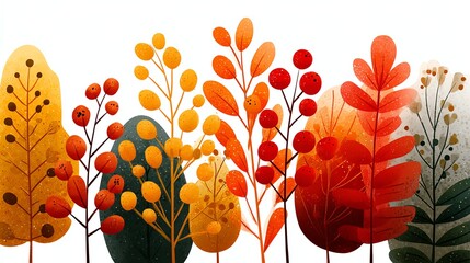 Colorful autumn foliage with decorative leaves and branches.