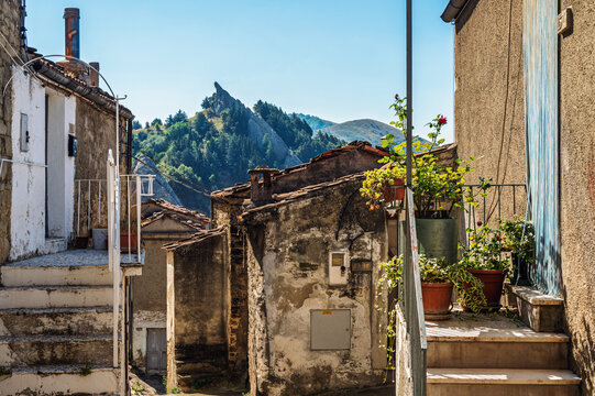 view of the center of Pietrapertosa village inside the Dolomiti Lucane, Potenza province, Basilicata