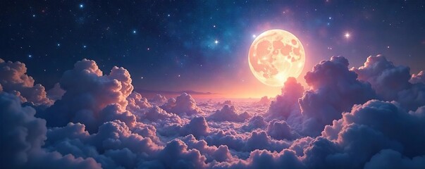 Ethereal celestial landscape bathed in soft moonlight, a universe of shimmering stars and nebulous clouds Perfect for fantasy, science fiction, or dreamscape themes , dreamy, infinity