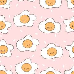 cute hand drawn cartoon character eggs seamless vector pattern illustration on pink background