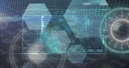 Image of data processing on digital screen and rotating globe