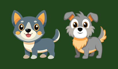 Two adorable cartoon dogs standing together