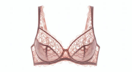 Elegant pink lace bra isolated on white background, a symbol of femininity