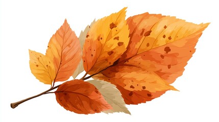 A cluster of autumn leaves in shades of orange, yellow, and brown with visible veins and spots.
