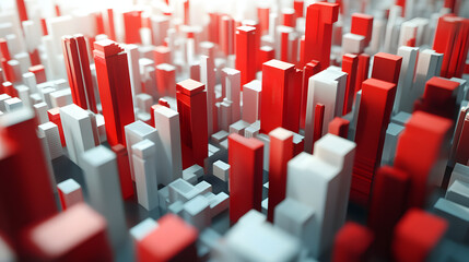Obraz premium Abstract cityscape with red and white skyscrapers, showcasing a vibrant urban environment