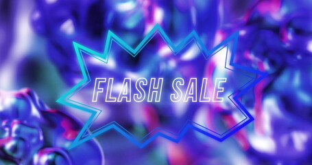 Image of flash sale over shape and blue waving background