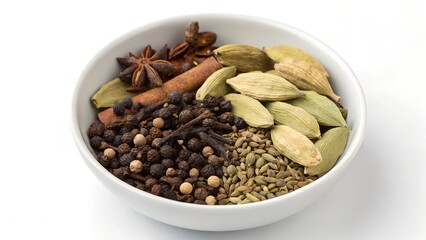 Fototapeta premium Whole Chai Spice Seeds in Bowl Isolated on White