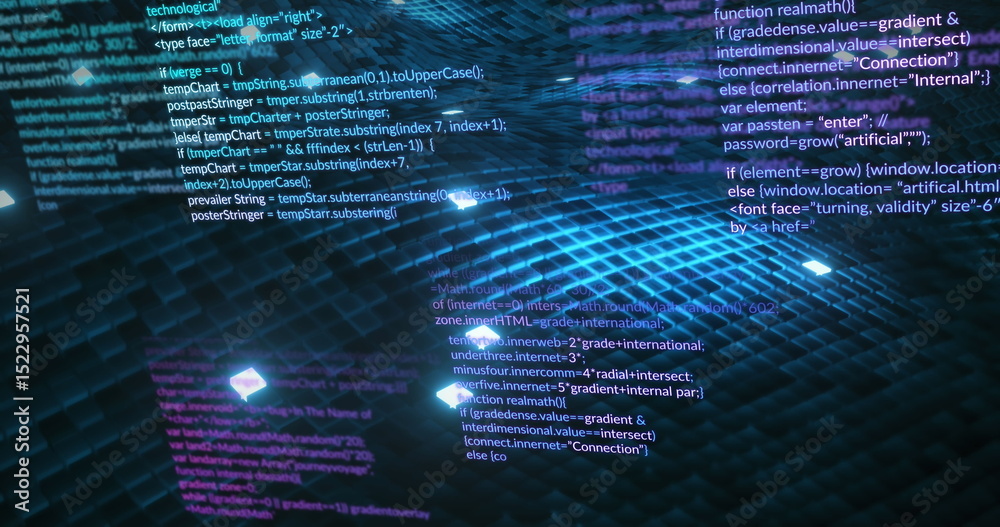  image of digital computing data processing and green mesh moving in background