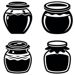 Four Black and White Illustration Graphics of Honey Jars or Preserves