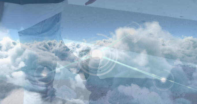 Image of clouds over businessman walking - Powered by Adobe