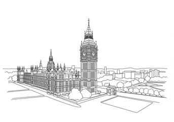 Elizabeth Tower and big ben one line drawing 