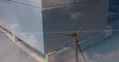 Image of wind turbine and warehouse over data processing