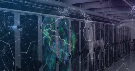 Image of world map and connections over servers