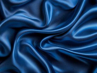Obraz premium Luxurious, flowing blue silk fabric with elegant folds and a glossy sheen, creating a rich and smooth texture. 