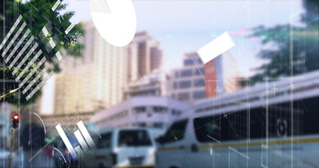 Image of data processing over cityscape